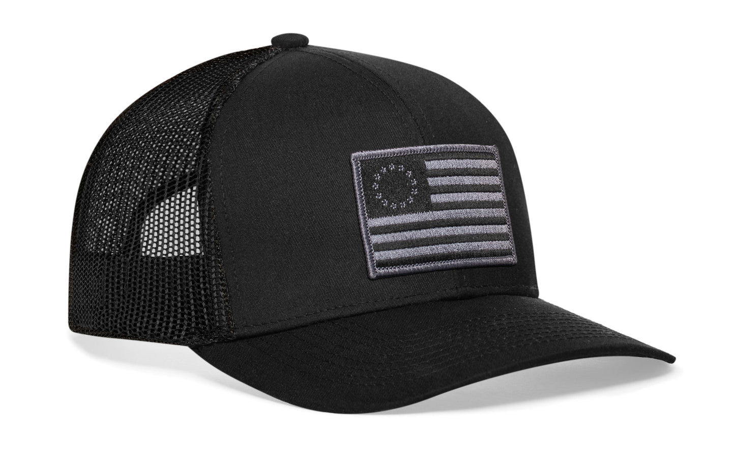 Betsy Ross Flag Trucker Hat  |  Black USA Snapback