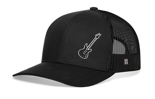 Electric Bass Trucker Hat  |  Black Electric Guitar Snapback