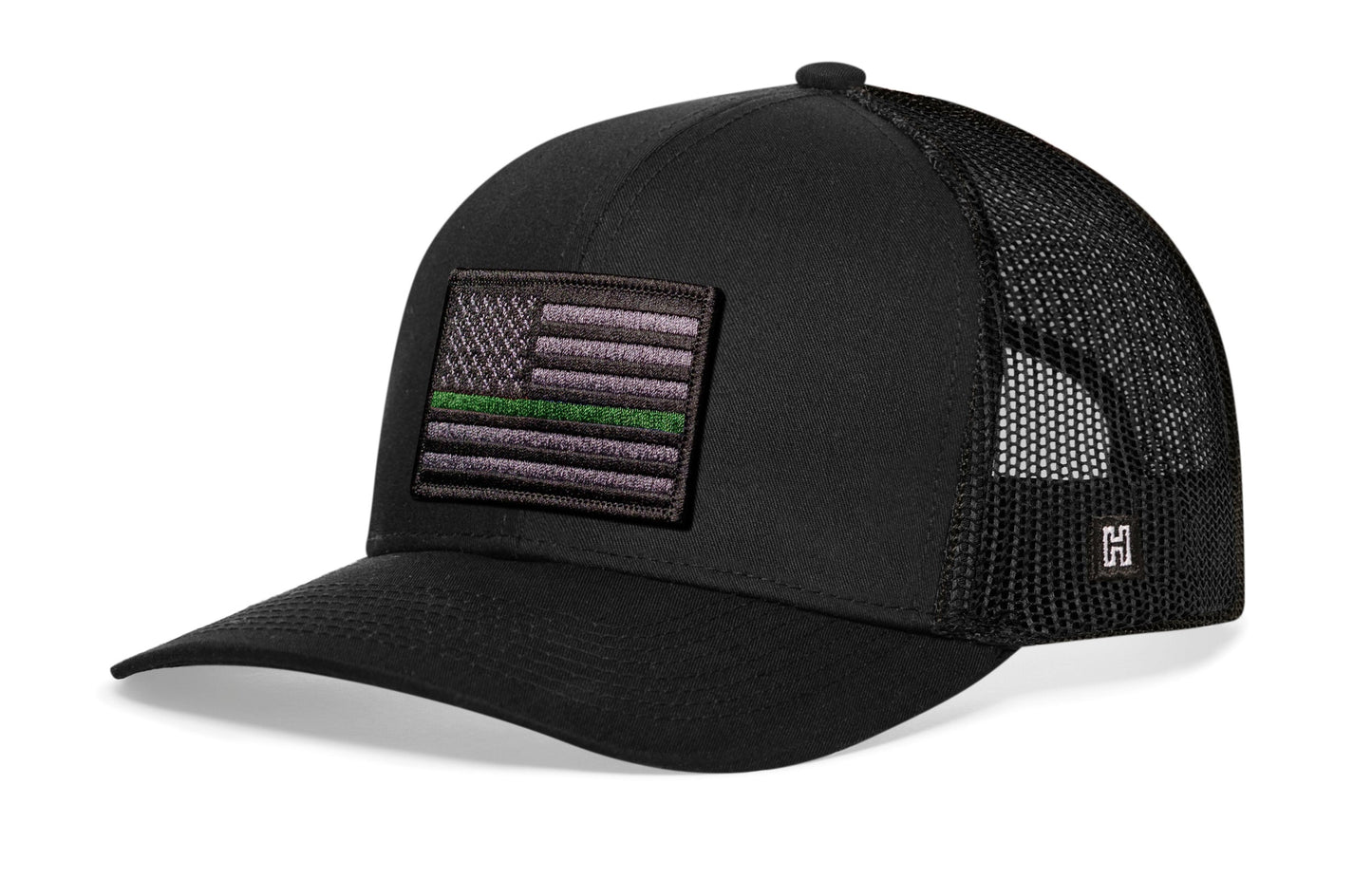 Thin Green Line Trucker Hat  |  Black Army Tactical Snapback