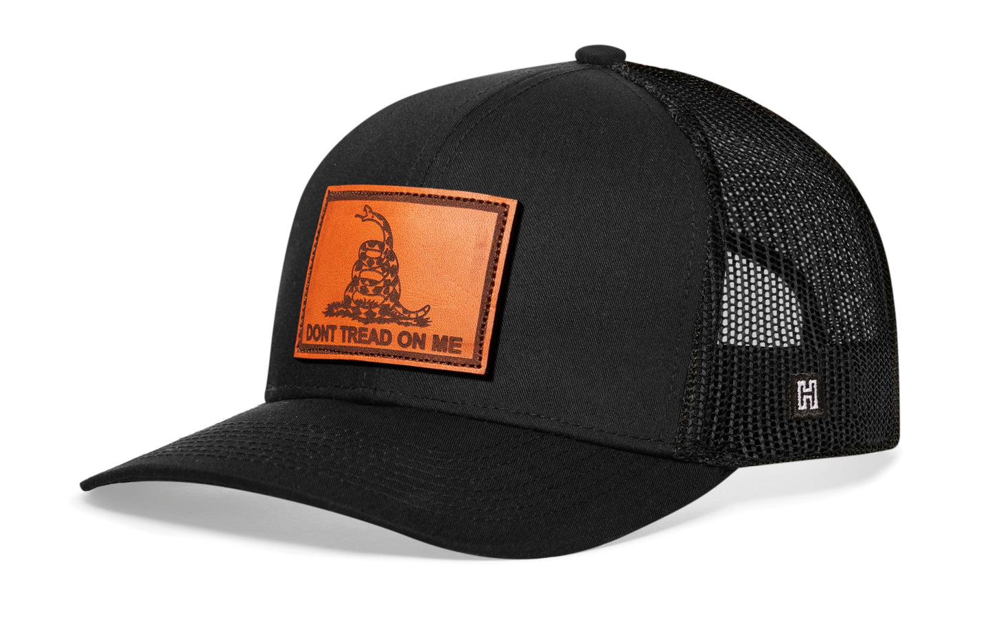 Dont Tread on Me Trucker Hat  |  Black Gadsden Leather Snapback