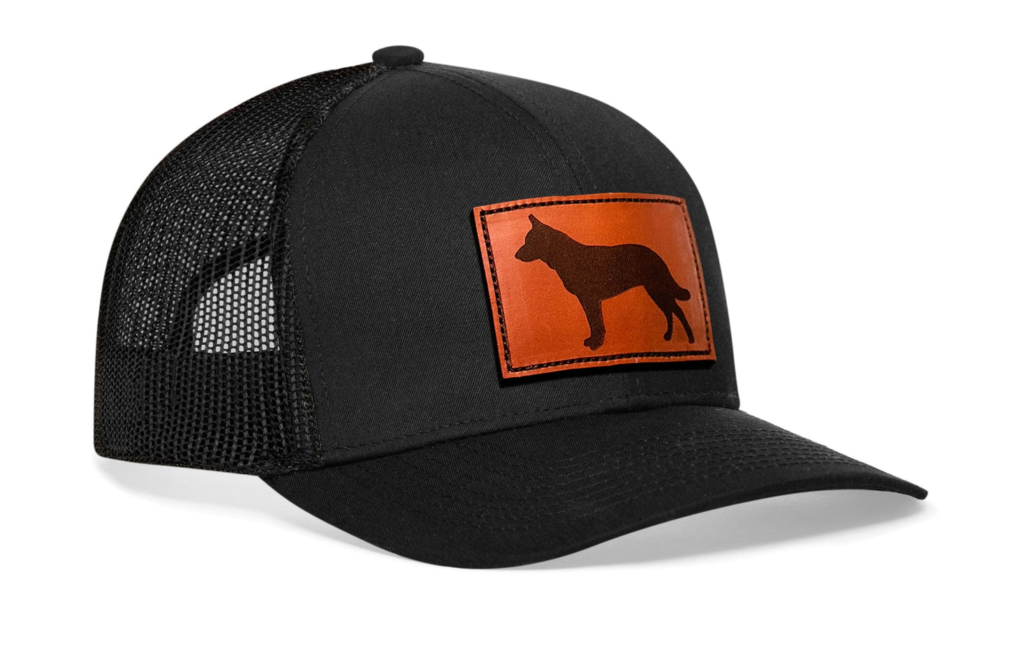 German Shepherd Trucker Hat Leather  |  Black Dog Snapback