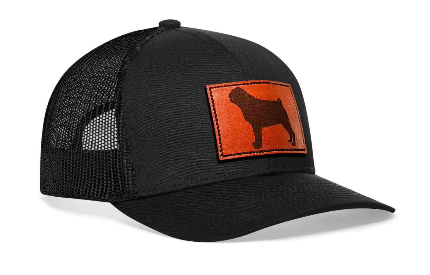 Pug Trucker Hat Leather  |  Black Dog Snapback