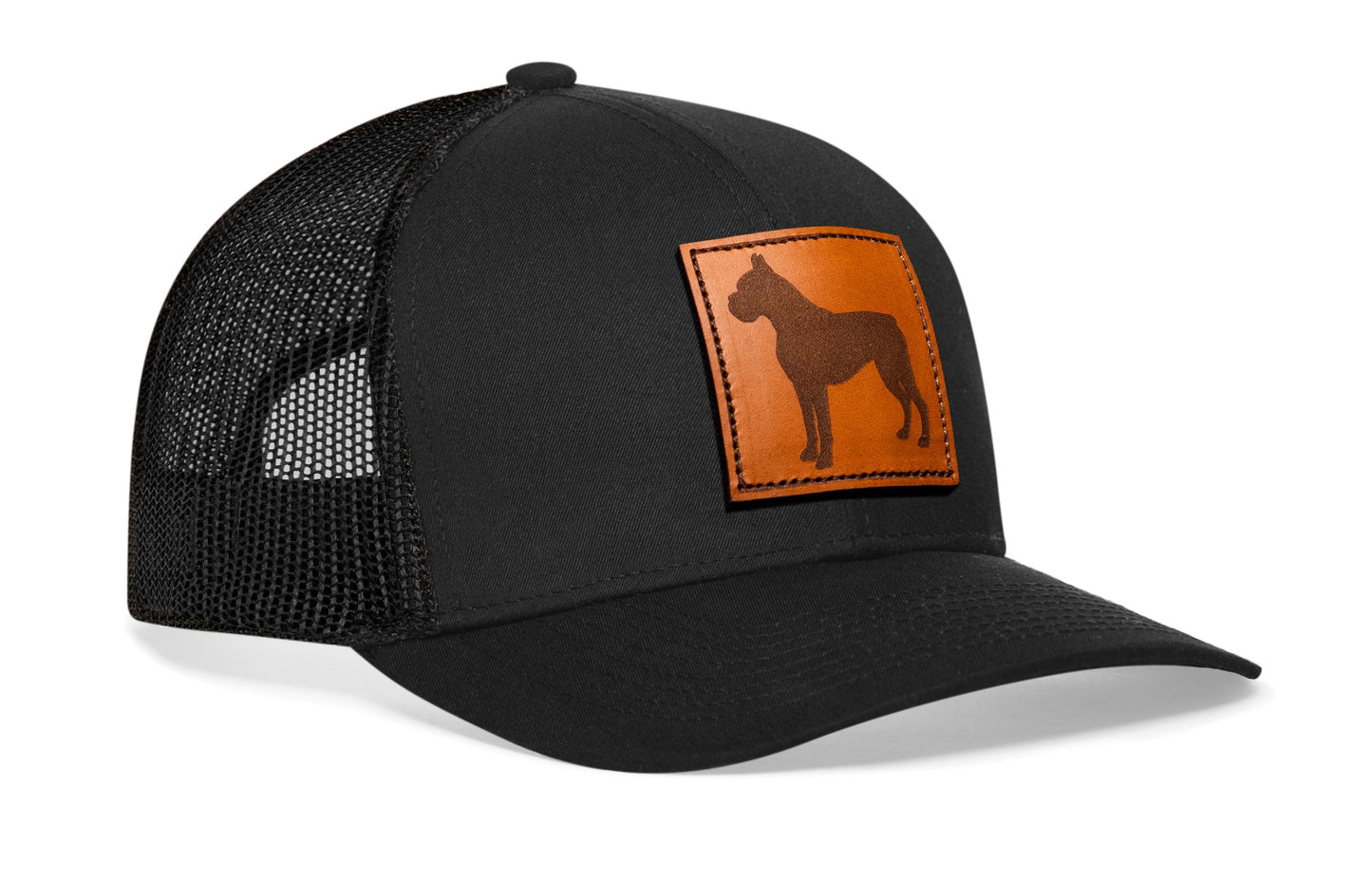 Boxer Trucker Hat Leather  |  Black Dog Snapback