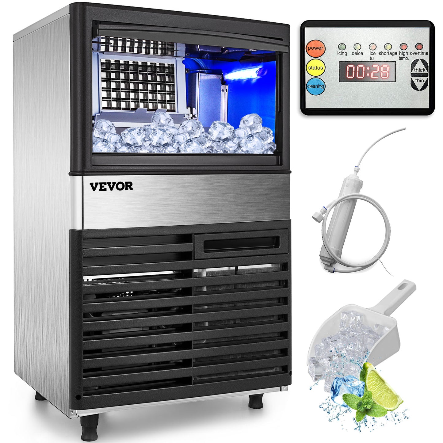 VEVOR Commercial Cube Ice Maker with Water Drain Pump 50/60/70 KG/24H Freestanding LCD Touch Screen Liquid Freezer Ice Machine - Premium  from Lizard Vigilante - Just $895.99! Shop now at Lizard Vigilante