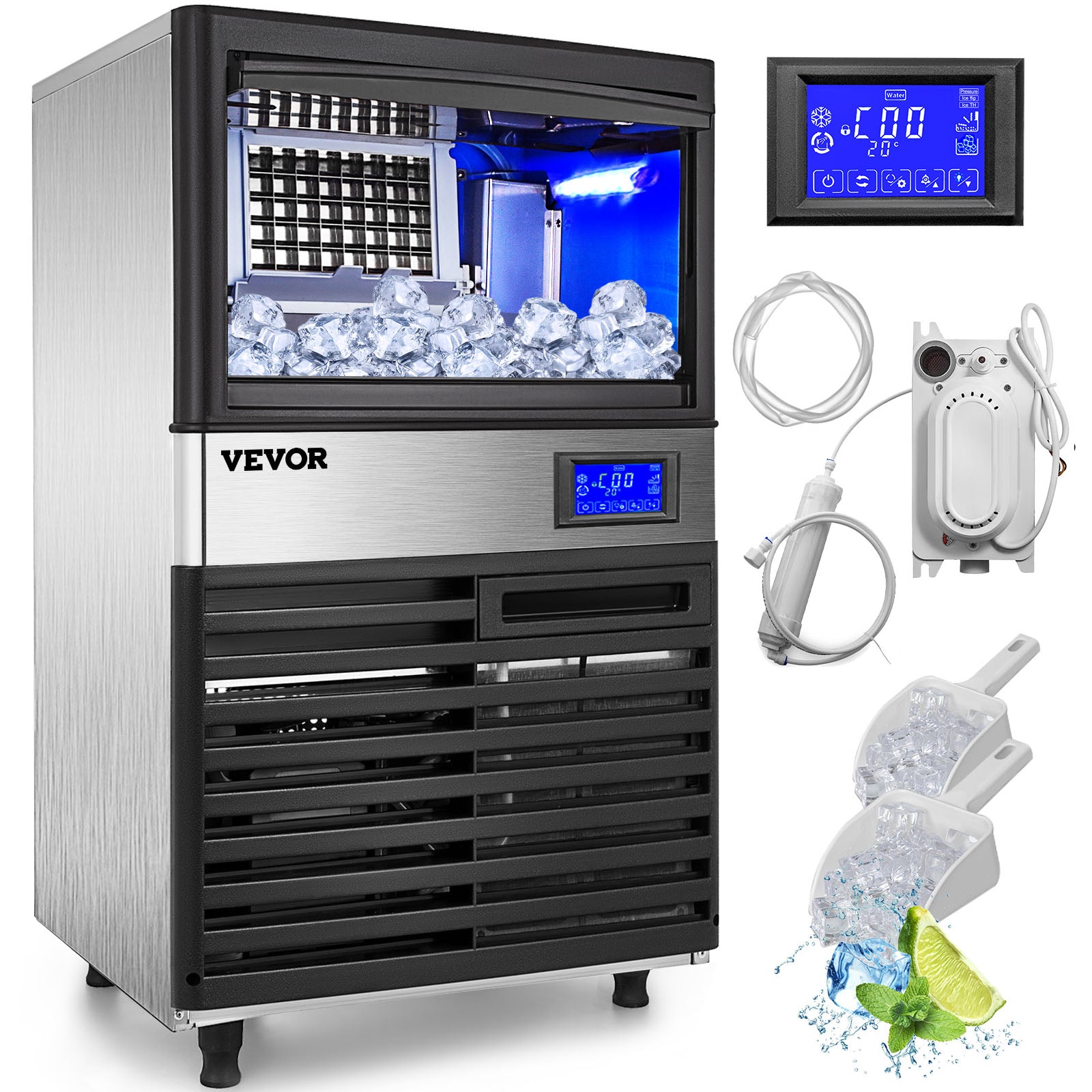 VEVOR Commercial Cube Ice Maker with Water Drain Pump 50/60/70 KG/24H Freestanding LCD Touch Screen Liquid Freezer Ice Machine - Premium  from Lizard Vigilante - Just $895.99! Shop now at Lizard Vigilante