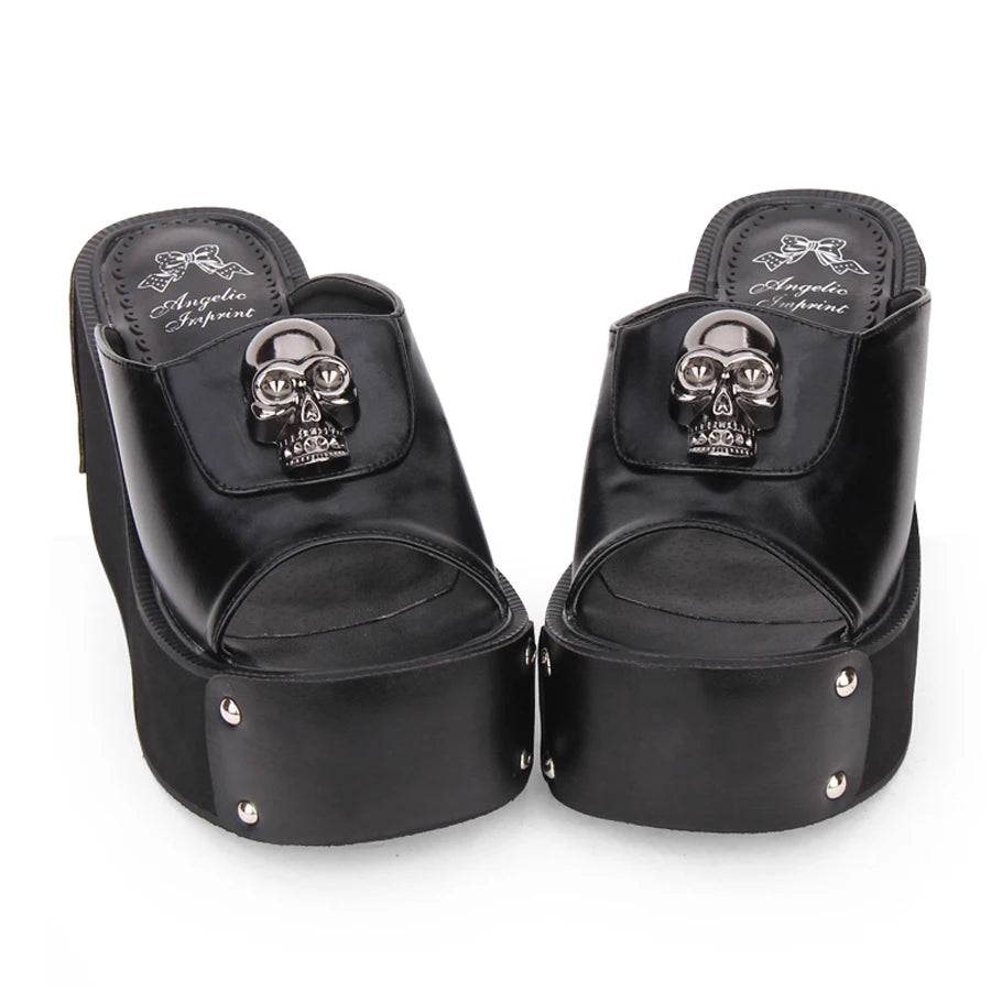 Large Size Summer Women Platform Sandals Skull Rivets Ladies Dark Gothic Punk Lolita Cosplay Shoes Muffin Sandals Slippers - Premium  from Lizard Vigilante - Just $74.99! Shop now at Lizard Vigilante