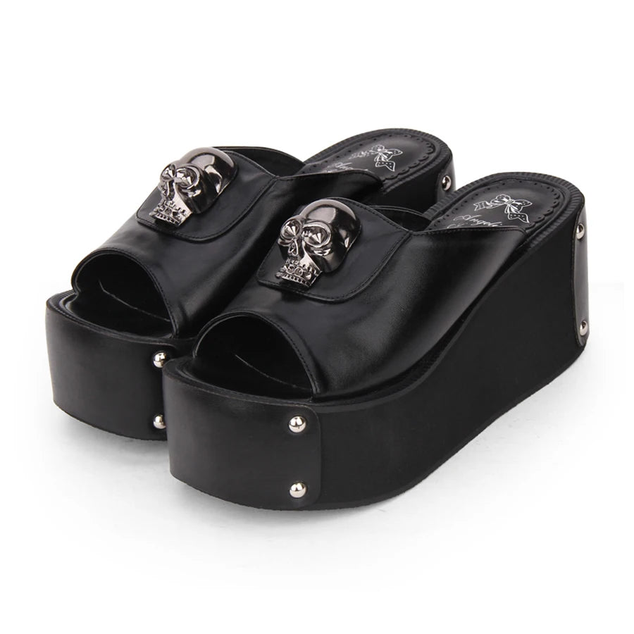 Large Size Summer Women Platform Sandals Skull Rivets Ladies Dark Gothic Punk Lolita Cosplay Shoes Muffin Sandals Slippers - Premium  from Lizard Vigilante - Just $74.99! Shop now at Lizard Vigilante