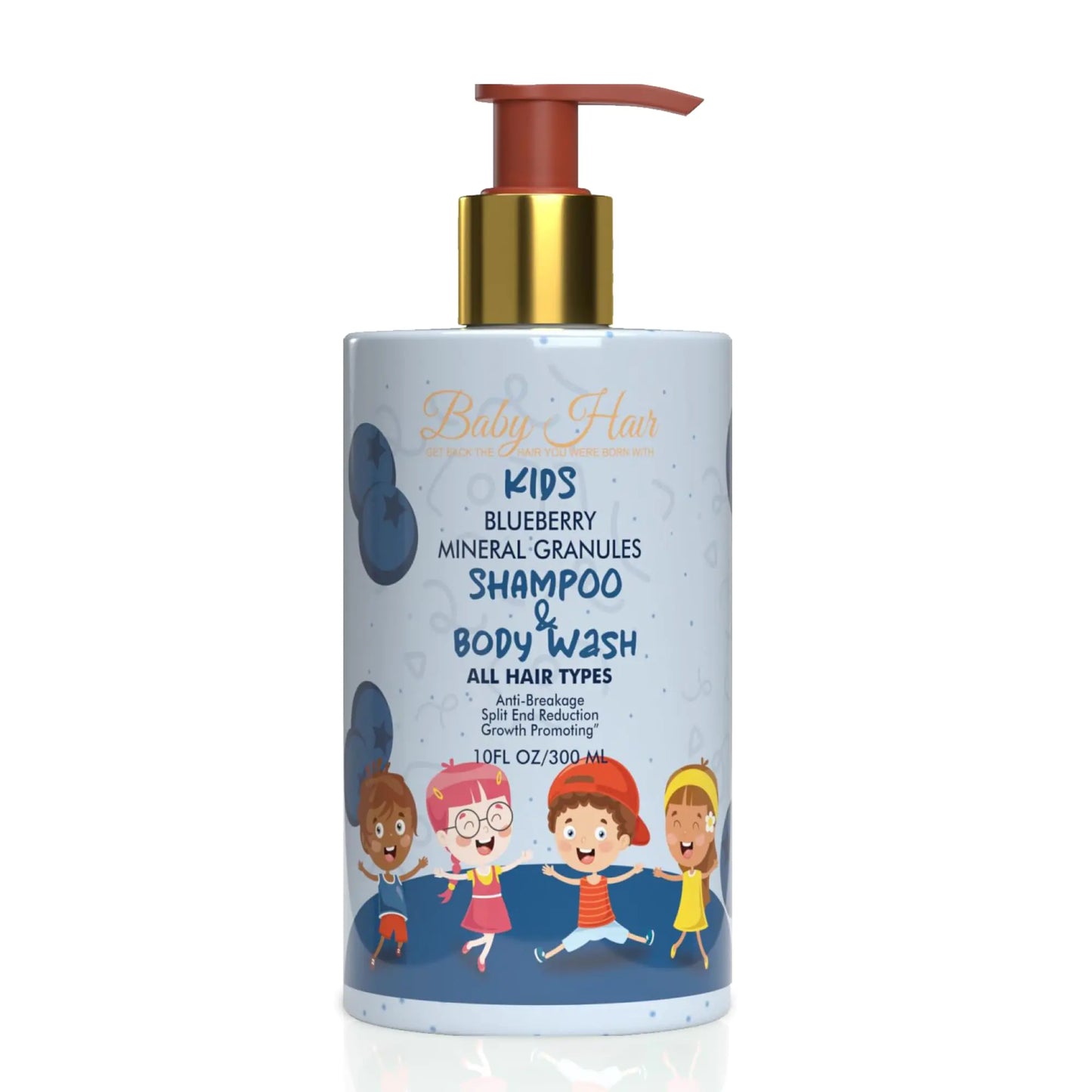 BABY HAIR - Blueberry Mineral Kids Shampoo/Body Wash Sulfate-Free Kids Tearless Shampoo and Body Wash Shampoo For Kids with Blueberry & Strawberry Oil and Aloe Vera No Tears Shampoo 10 fl.oz.