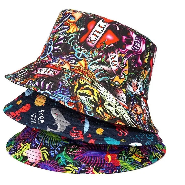 Unisex Double-Sided Summer Sun Protection Bucket Hat – Hip Hop Style Reversible Fisherman Hat for Casual Outdoor Adventures - Premium T-Shirts from Lizard Vigilante - Just $22.99! Shop now at Lizard Vigilante
