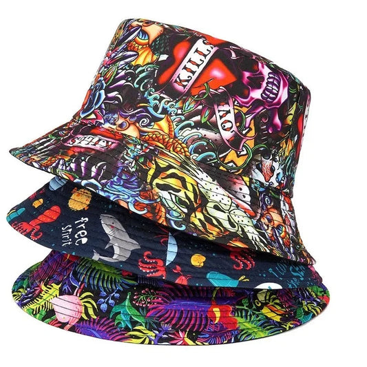 Unisex Double-Sided Summer Sun Protection Bucket Hat – Hip Hop Style Reversible Fisherman Hat for Casual Outdoor Adventures - Premium T-Shirts from Lizard Vigilante - Just $22.99! Shop now at Lizard Vigilante