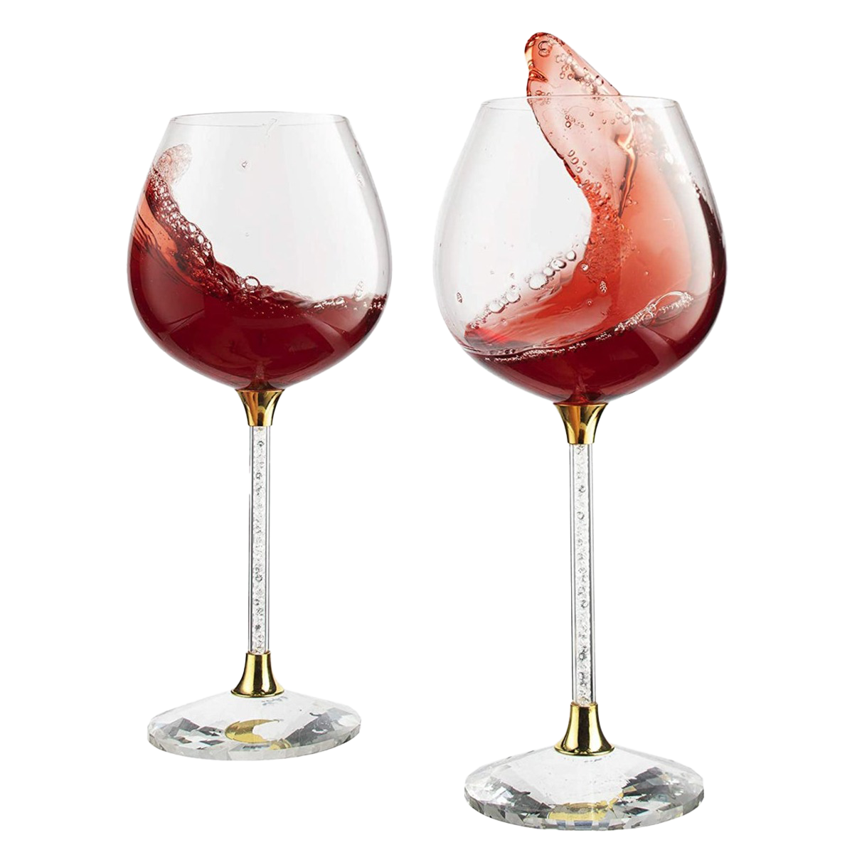 Crystal Wine Glasses Diamond Filled Stem, White and Red Wine, With Laser Cut Diamond Base Large 18 Ounces