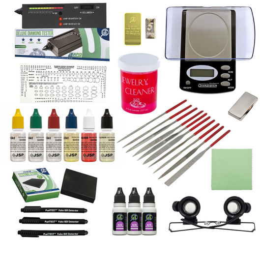 Jewelry Appraisal Kit | Gold, Silver & Platinum Testing Set with Scale, Diamond Tester, 30X LED Magnifier, Rare Earth Magnet & Jewelry Cleaner