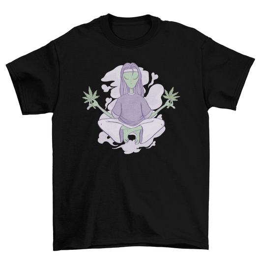 Alien meditation with weed t-shirt - Premium T-shirts from Turquoise Theseus - Just $24.99! Shop now at Lizard Vigilante