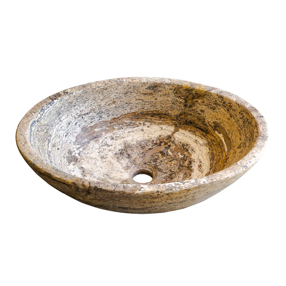 Valencia Travertine Natural Stone Above Vanity Oval Vessel Sink (W)16" (L)21" (H)6"