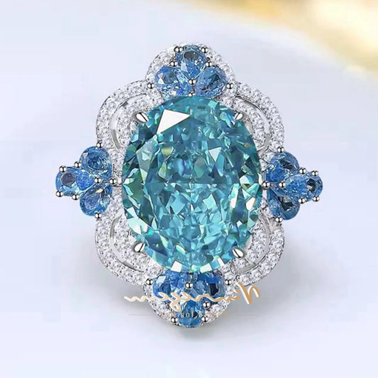 Vinregem 13*18 MM 17CT Oval Cut Aquamarine High Carbon Diamond Gemstone Luxury Ring for Women 925 Sterling Silver Fine Jewelry - Premium  from Lizard Vigilante - Just $170.99! Shop now at Lizard Vigilante