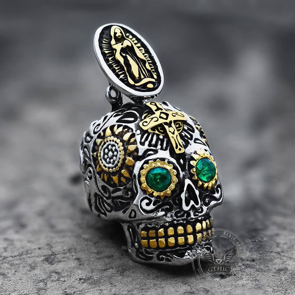 Vintage Cross Sugar Skull Pendant