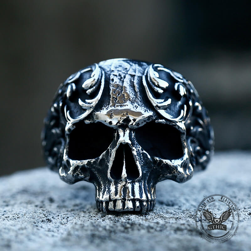 Vintage Pattern Stainless Steel Skull Ring