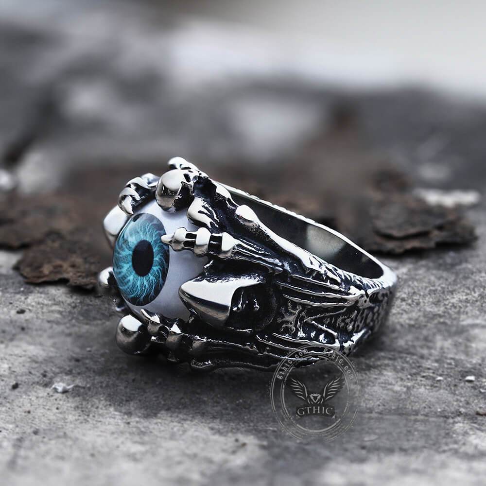 Greek Evil Eye Stainless Steel Skull Ring