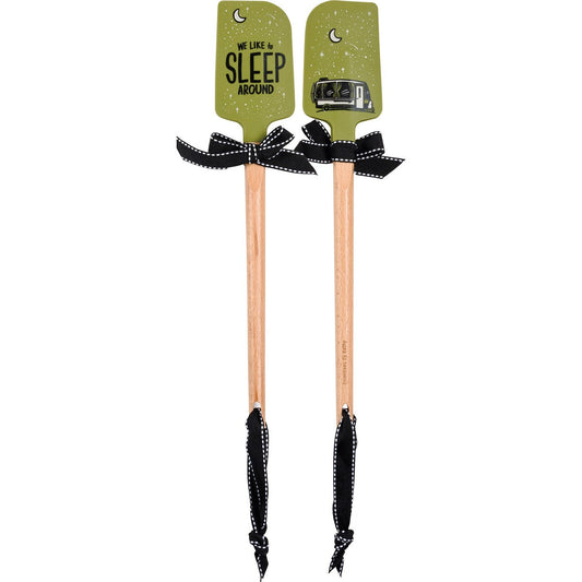 We Like To Sleep Around Camper Van Spatula | Wooden Handle Double-Sided Silicone Spatula