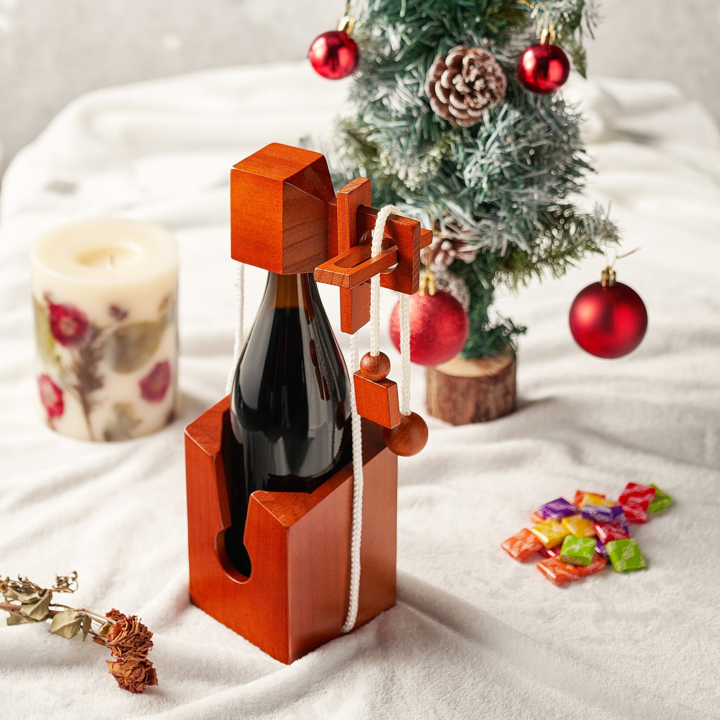 Wine Bottle Puzzle Game - 3D Wooden Wine Bottle Holder - Challenging Solve The Puzzle Lock Games for Adults 21+, Functional Champagne Red Wine Storage, Wine Lover Gifts, Game Night, Housewarming Gift