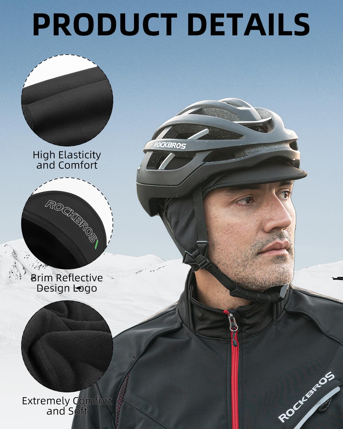 ROCKBROS Winter Cycling Caps for Men Women Windproof Hat with Sun Visor Under Helmet Liner