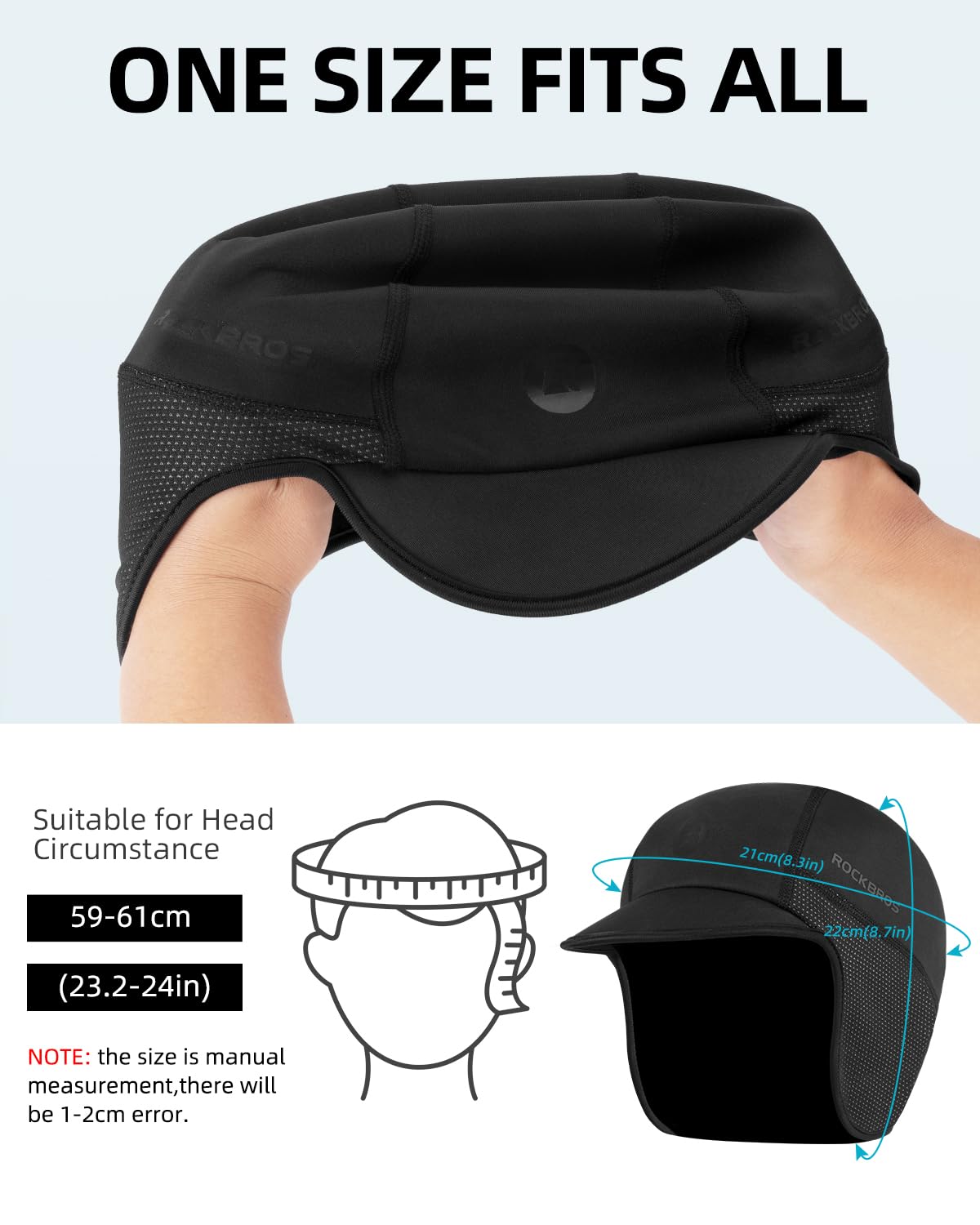 ROCKBROS Winter Cycling Caps for Men Women Windproof Hat with Sun Visor Under Helmet Liner