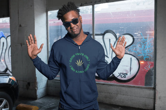 Good Vibes Only Men's Weed Zip Up Hoodie