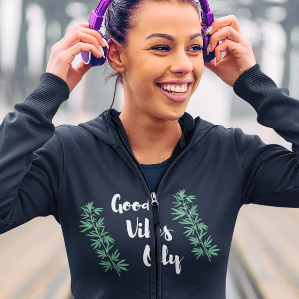 Good Vibes Only Women's Weed Zip Up Hoodie