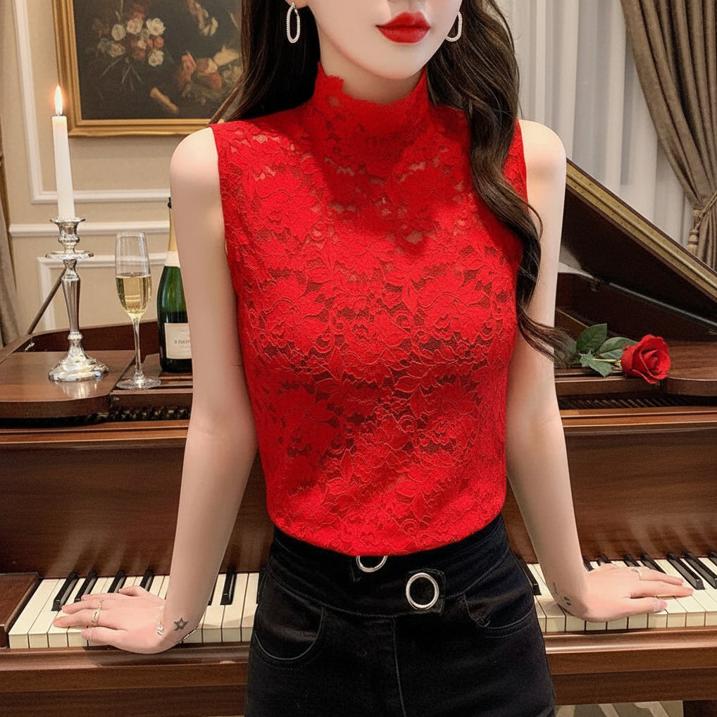 Women Stretch Turtleneck Petal Sleeve Shirt Women Blue Green White Black Flowers Lace T Shirt Ladies S-2XL Tops Fashion Ladies - Premium  from Lizard Vigilante - Just $6.99! Shop now at Lizard Vigilante