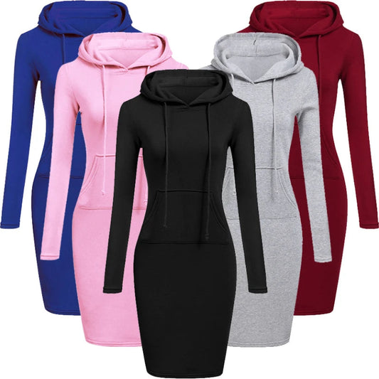 Women's Casual Hooded Sweatshirt Dress with Pockets – Long Sleeve Knee-Length Pullover - Premium hoodie dress from dsers - Just $39.99! Shop now at Lizard Vigilante