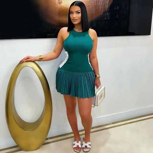 Women's Summer Sports Style Vest Pleated Mini Dress Stretch Sleeveless Vacations Sports Outgoing Vest Mini Dress - Premium  from Lizard Vigilante - Just $79.99! Shop now at Lizard Vigilante