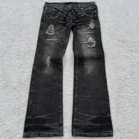 Y2K Washed Jeans Gothic Retro Micro Flared Double Waisted Lace Up Pants Men Women Streetwear High Quality Design Sense Trousers - Premium  from Lizard Vigilante - Just $104.99! Shop now at Lizard Vigilante