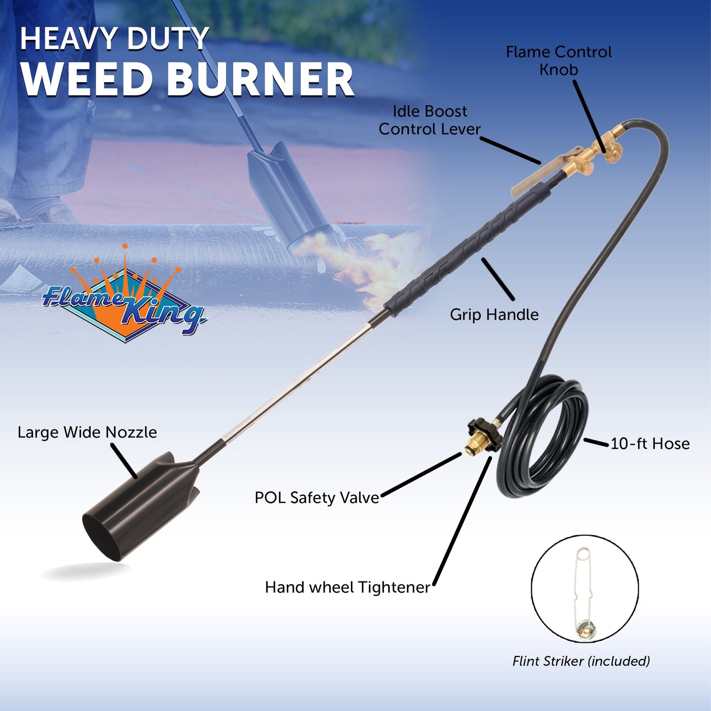 Flame King Heavy Duty Propane Torch Weed Burner 500,000 BTU with Flint Striker