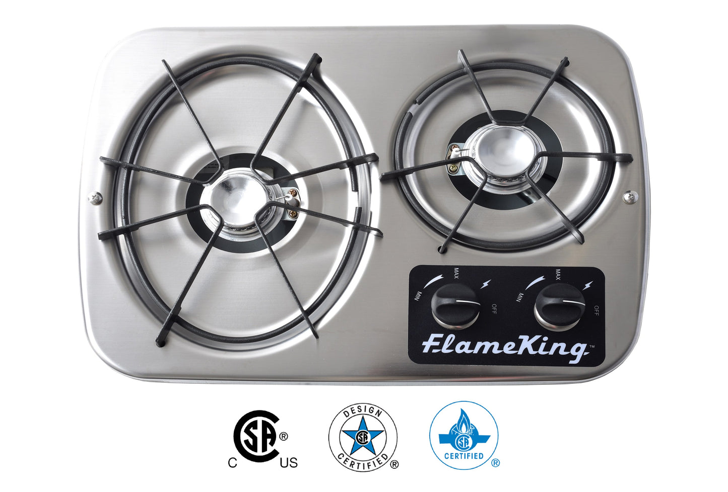 Flame King 2 Burner Built-In RV Trailer Stove with Wind Shield