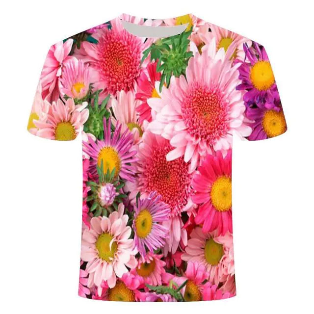 Men's Casual 3D Print Flower T-Shirts - Hip Hop Style