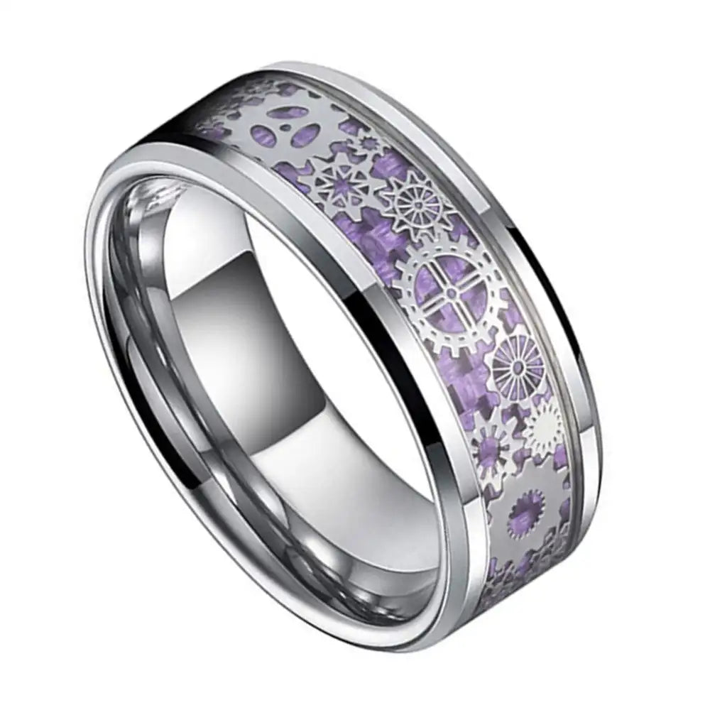 Stainless Steel Purple Gear Patch Ring For Men