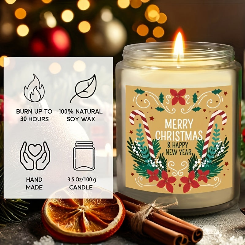 Christmas Themed Scented Candle in Glass Jar, Lavender Soy-Beeswax Blend, 3.5 oz, Hand-Poured with Single Wick, Ideal for Holiday Decor, Christmas Gifting, Festive Ambience & Home Aromatherapy - Comes with Bow Embellishment