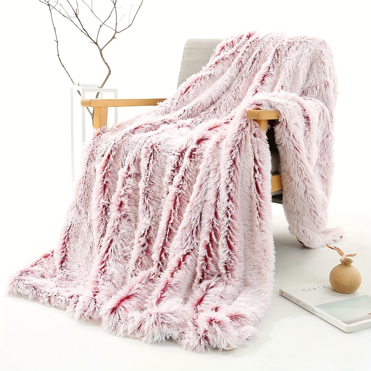 Luxury French-Style Plush Faux Fur Throw Blanket - Versatile Decorative Soft Polyester Bed, Sofa, and Car Blanket - All-Season Woven Cozy Cover for Home and Office Napping - 1pc Dual-Tone Long Pile