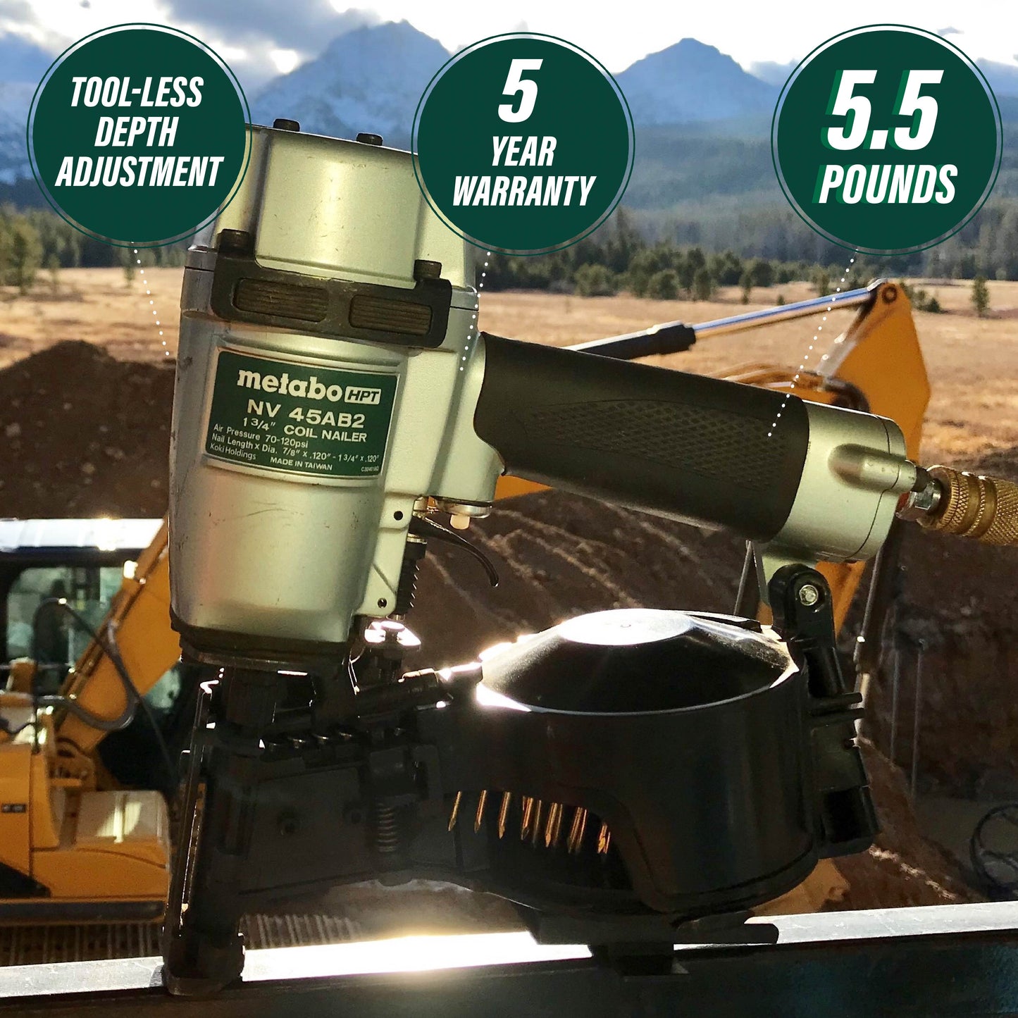 Metabo HPT NV45AB2M 1-3/4 In. Coil Roofing Nailer