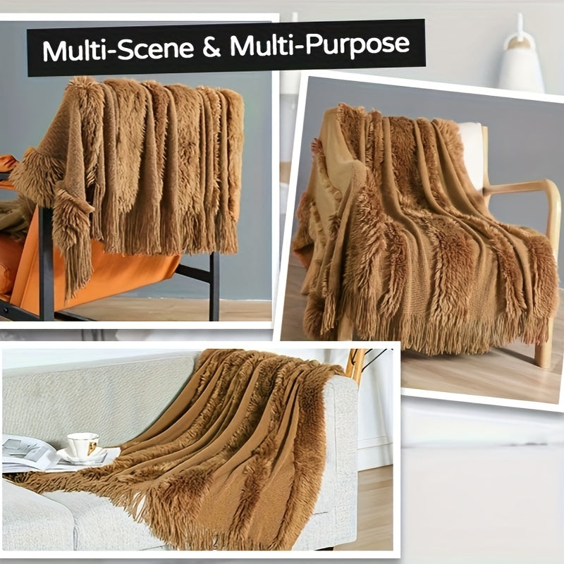 1pc Cozy Chunky Knit Throw Blanket with Tassels - Plush, Lightweight, and Unique Home Decor Accent for Couch, Bed, or Sofa