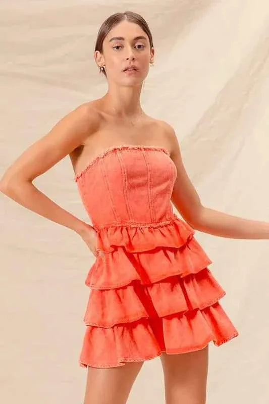Strapless Ruffle Layered : Cheer Up Dress