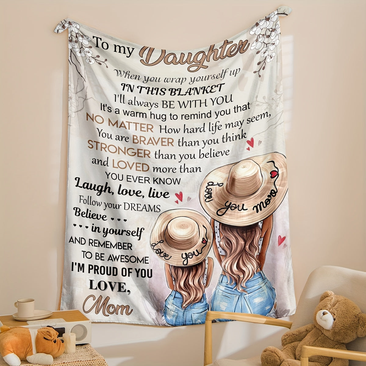 1pc Flannel Blanket, To My Daughter From Mom Blanket, Warm Cozy Soft Throw Blanket For Couch Bed Sofa