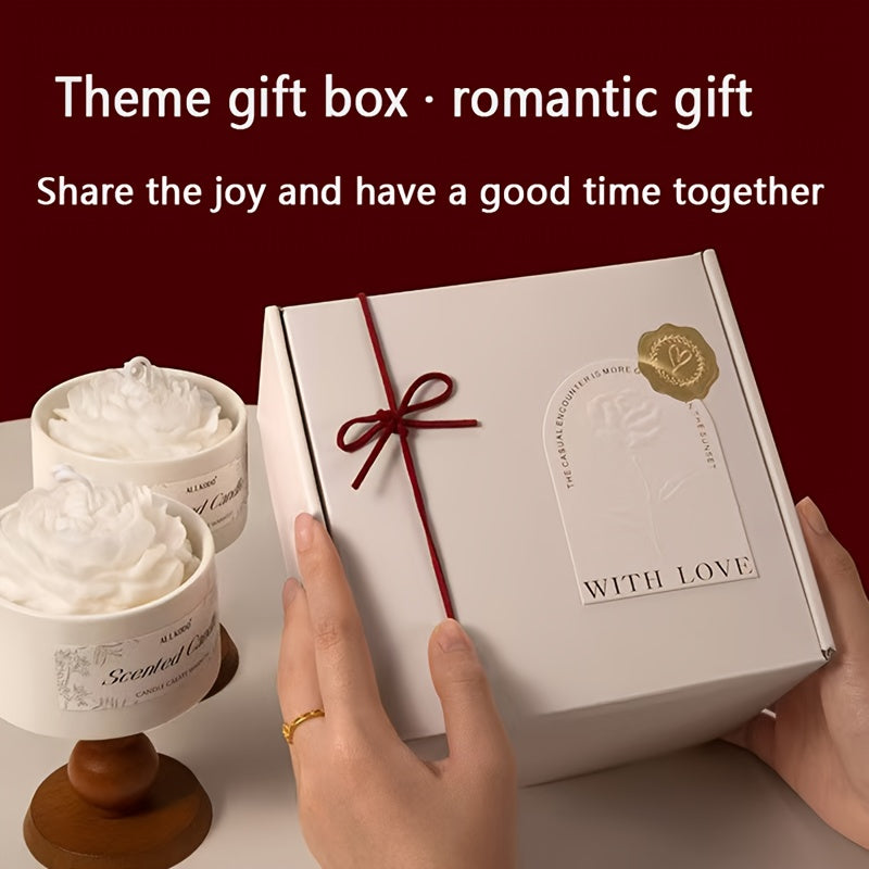 Luxury Soy Wax Scented Candle - 5.3oz Rose, Lavender, Gardenia | Elegant Gift Box for Christmas, Birthdays & Graduations | Home Decor with Ceramic Container & Wooden Base