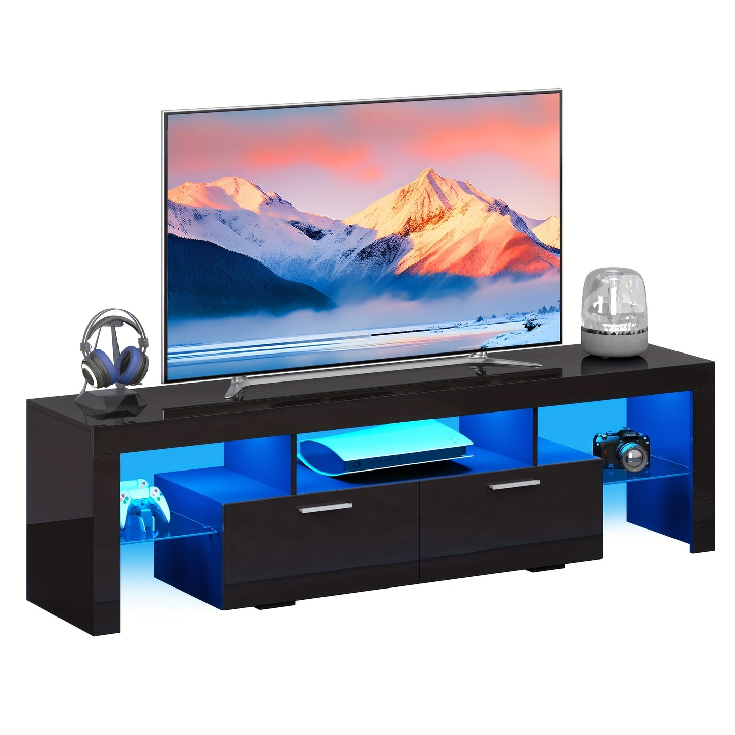 High-Gloss LED TV Stand – Modern Media Console for 55” to 80” TVs, with Storage Drawers, USB-Powered LED Lights, Available in White or Black - Premium  from Lizard Vigilante - Just $214.99! Shop now at Lizard Vigilante