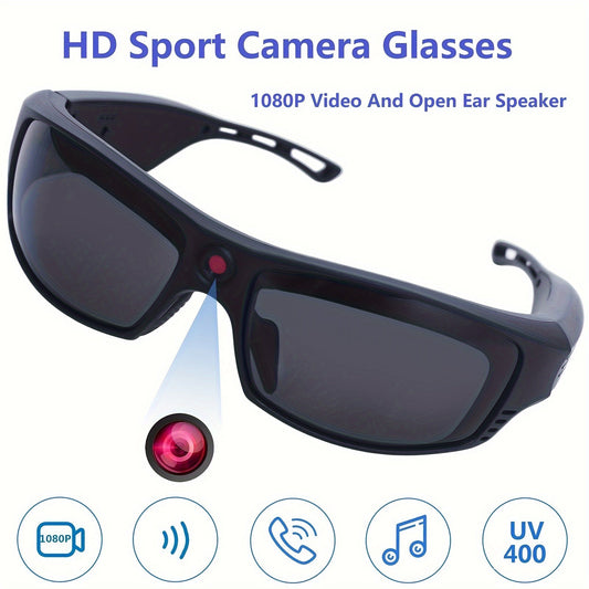 Smart Video Glasses 1080P HD Camera Glasses with Wireless Headset, Open Ear Speaker, AI Real-Time Translation Support 110+ Languages 102° Wide-angle, Sports Outdoor Glasses for Biking, Skiing, Motorcycling, Fishing