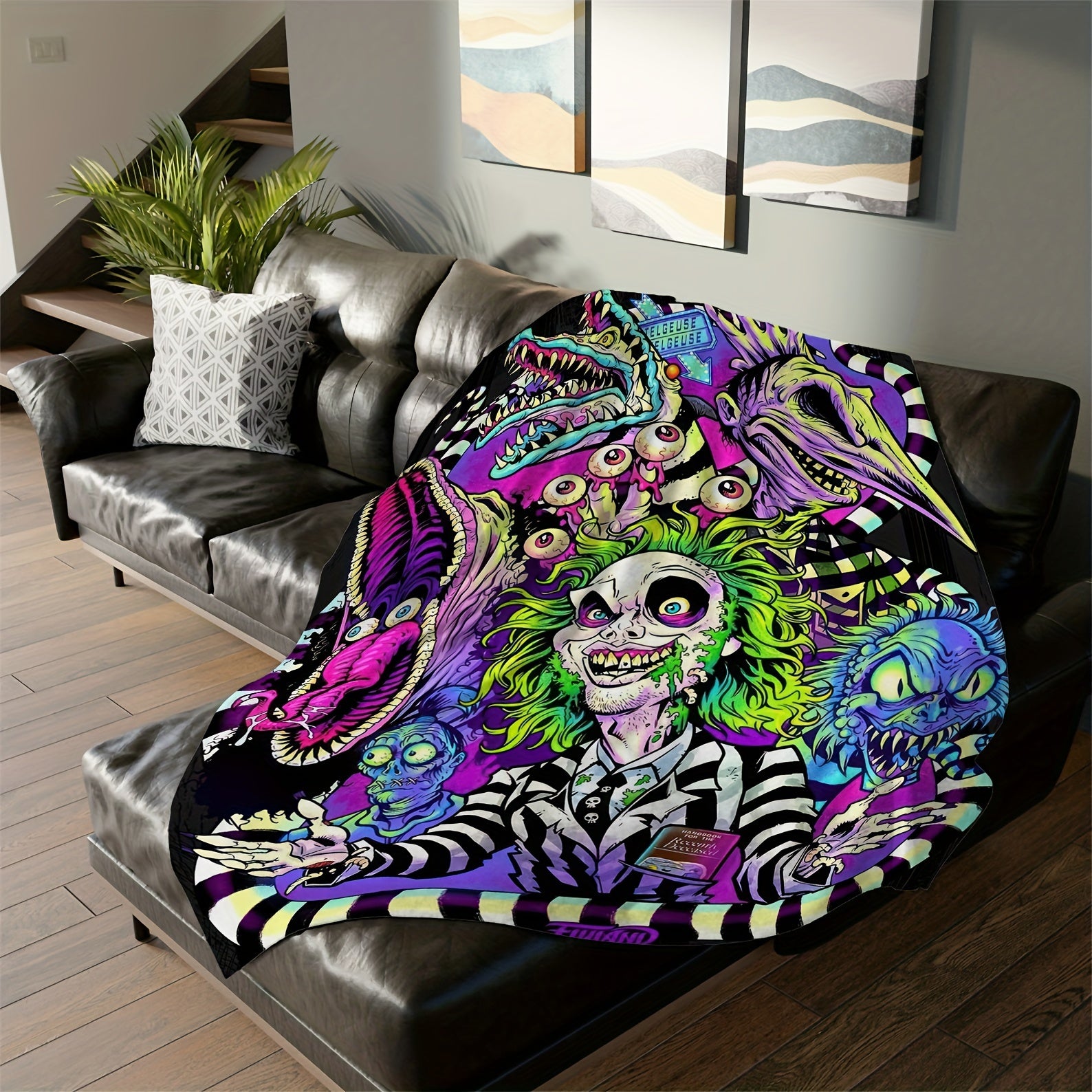 Beetlejuice Cozy Horror Monster Anime Print Flannel Blanket – Soft, Warm, and Reversible for Couch, Office, Bed, or Camping – Machine Washable, All-Season Gift - Premium blanket from Lizard Vigilante - Just $33.99! Shop now at Lizard Vigilante