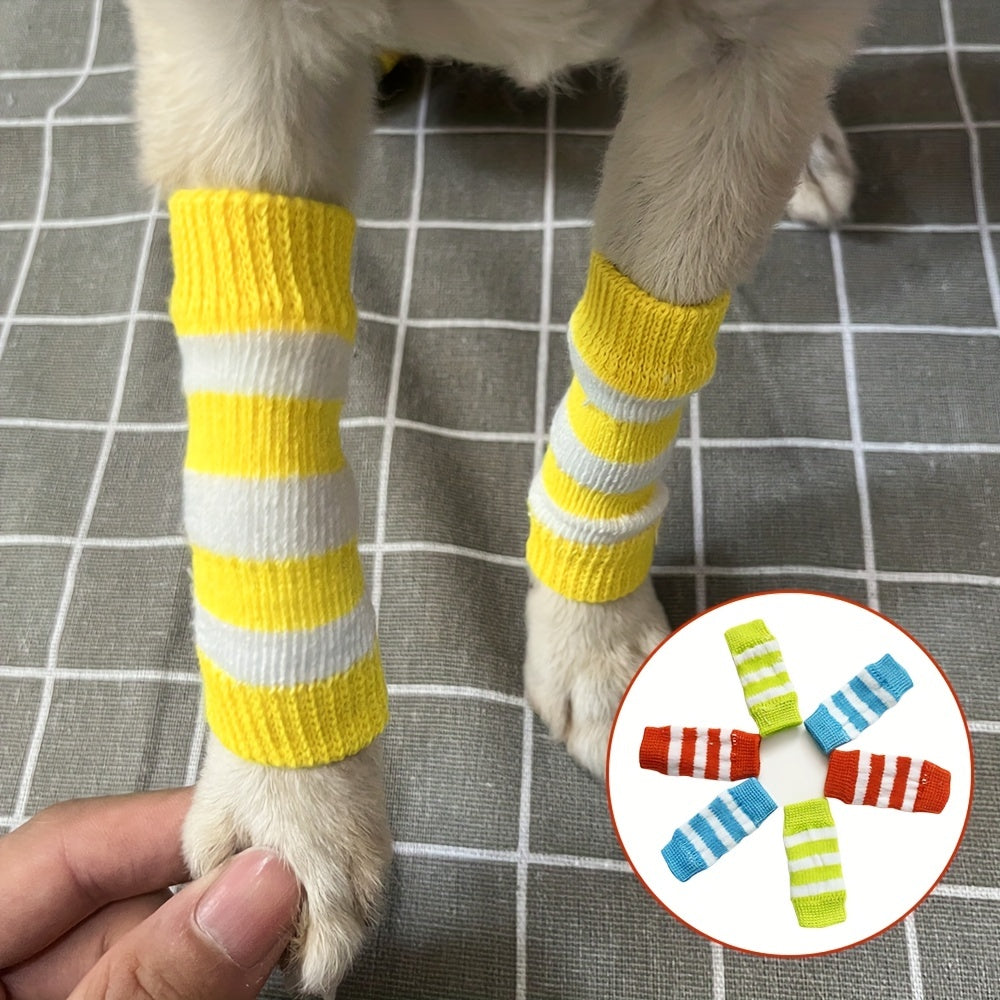 [2 Sets Elbow Support Guards] Pet Dog Elbow Guards, a Set of 2 Front Leg And 2 Hind Leg Protectors, Elbow Support Wraps, Leg Support Wraps, Breathable Elastic Knitted Protective Socks for Pets, 4pcs Pet Leg Socks.