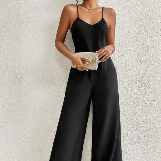 Ladies' Cross Leisure Vacation Lazy Backless Wide Leg Pants Camisole Skirt Jumpsuit