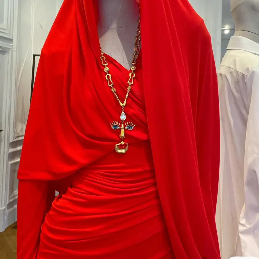 Minority Design Vintage Red Lip Nose Eye Pendant Necklace