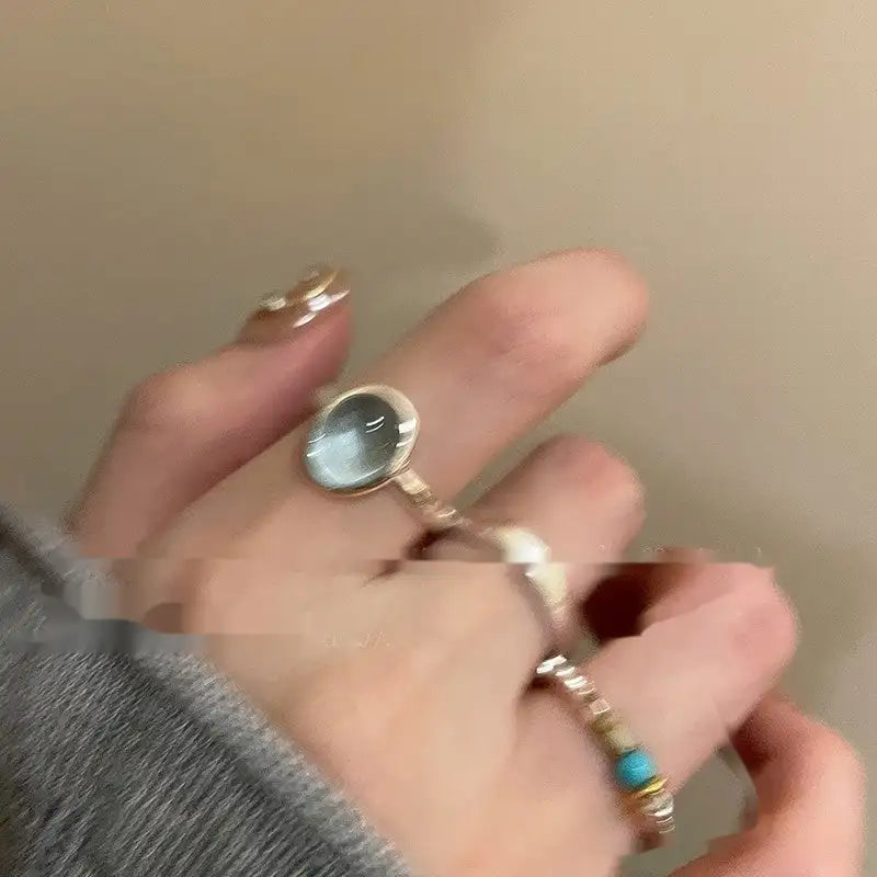 Small Pieces Of Silver Natural Stone Open Ring For Women